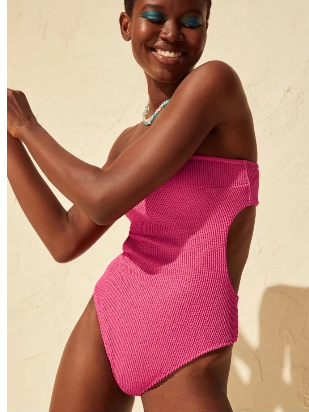 H&M Pink Textured Cutout One-Piece Swimsuit